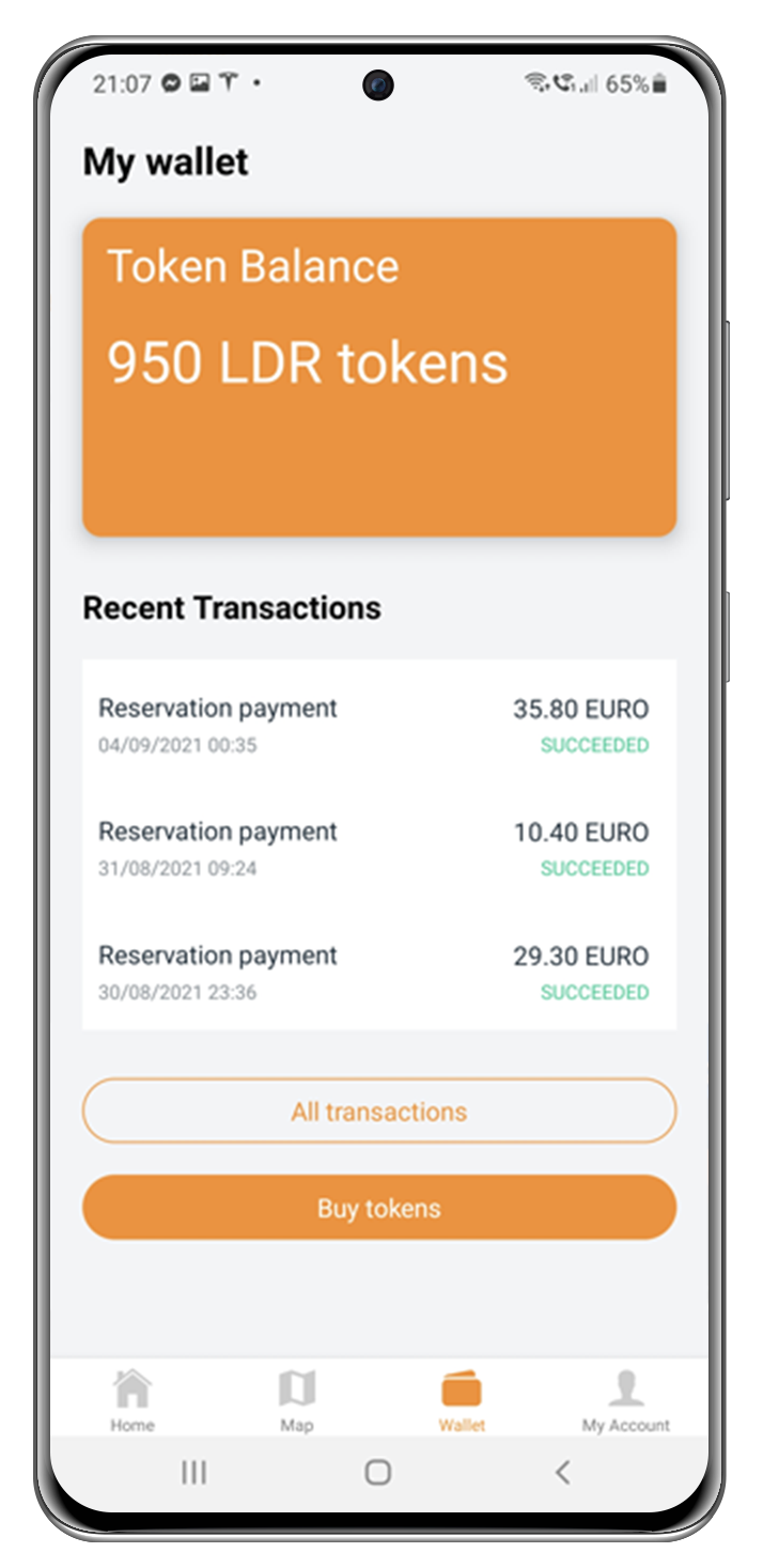 EV Loader mobile app - my wallet screen EV Loader mobile app - my wallet screen